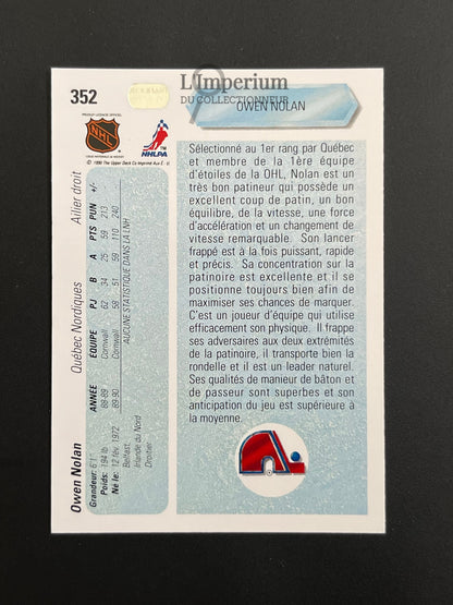 352. Owen Nolan RC Upper Deck 1990-91 French Hockey Card