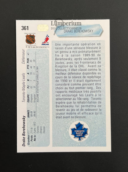 361. Drake Berehowski RC Upper Deck 1990-91 French Hockey Card