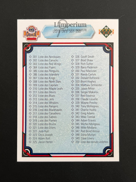 400. Checklist 301-400 Upper Deck 1990-91 French Hockey Card