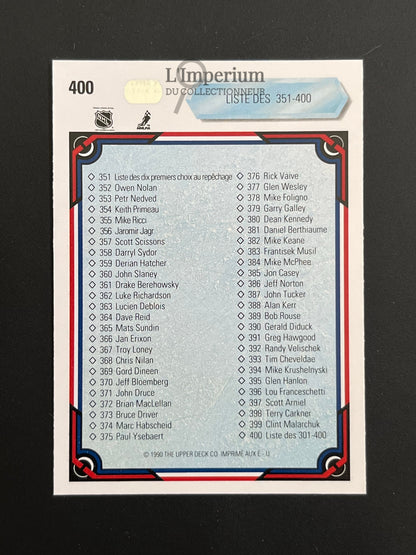 400. Checklist 301-400 Upper Deck 1990-91 French Hockey Card